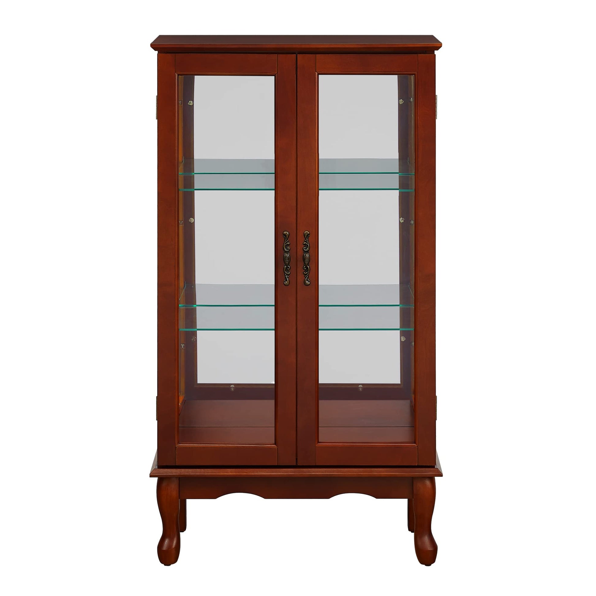 Ochangqi Curio Cabinet Lighted Curio Diapaly Cabinet Wooden Shelving Unit with Adjustable Shelves and Mirrored Back Panel, Tempered Glass Doors - WoodArtSupply