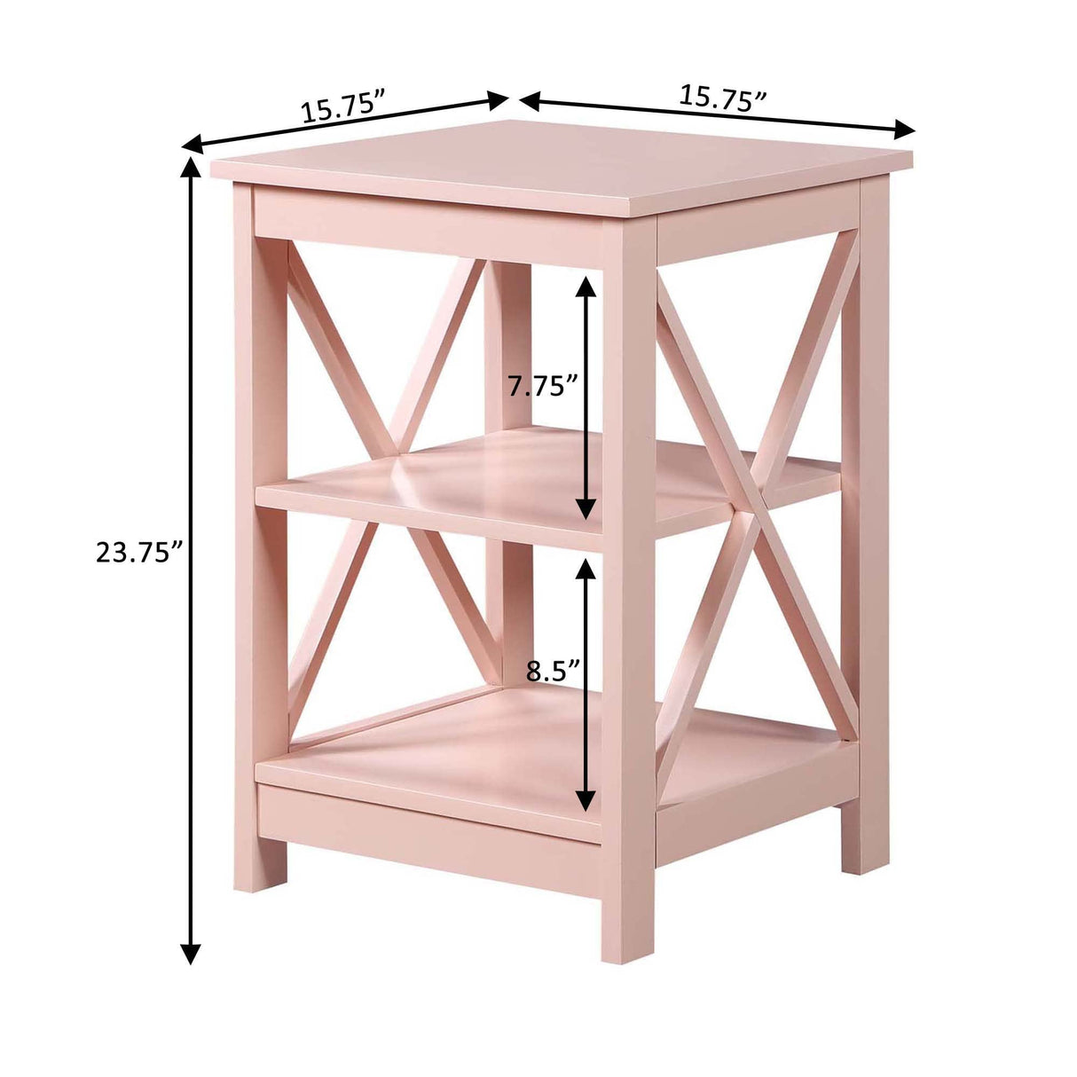 Convenience Concepts Oxford End Table with Shelves, Blush Pink Convenience Concepts