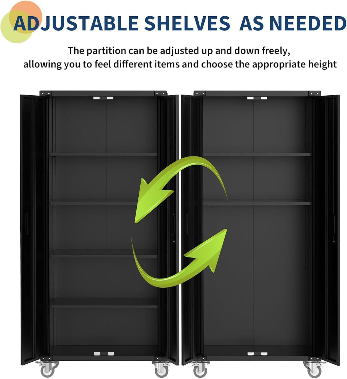 72" Garage Storage Cabinet with Wheels, Locking Metal Cabinet with Door Pegboard & 4 Adjustable Shelves, Heavy Duty Steel Rolling Tool Cabinet for Garage, Workshop, Home, Office - Black Tioutbot