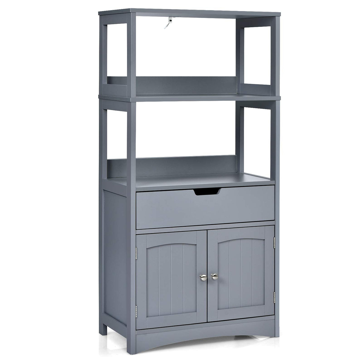 Tangkula Bathroom Floor Cabinet with Drawer, 2 Open Shelves and Door Cupboard, Multipurpose Free Standing Storage Cabinet for Bathroom Kitchen Living Room, 24 x 13 x 48 inch (Grey) Tangkula