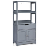 Tangkula Bathroom Floor Cabinet with Drawer, 2 Open Shelves and Door Cupboard, Multipurpose Free Standing Storage Cabinet for Bathroom Kitchen Living Room, 24 x 13 x 48 inch (Grey) Tangkula