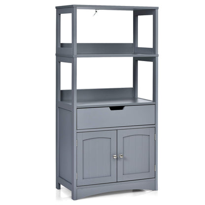 Tangkula Bathroom Floor Cabinet with Drawer, 2 Open Shelves and Door Cupboard, Multipurpose Free Standing Storage Cabinet for Bathroom Kitchen Living Room, 24 x 13 x 48 inch (Grey) - WoodArtSupply