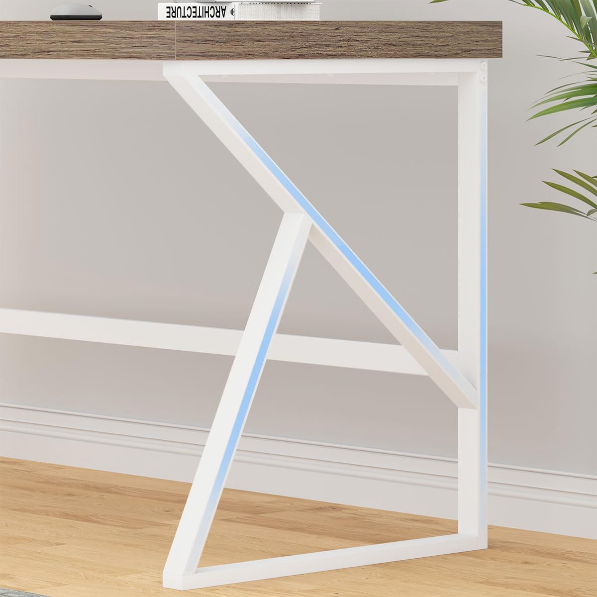 HSH Farmhouse Desk, Modern Home Office Desk, Student Desk for Bedroom Computer Table, Rustic Wood and Metal PC Laptop Computer Desk, Simple Writing Study Gaming Desk Executive Workstation, 55 Inch HSH