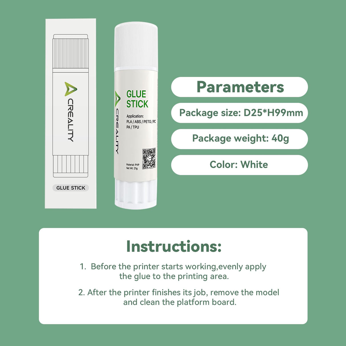 Creality Official 3D Printer Glue Stick,Solid Adhesive for Hot Bed,Perfect First Layer Adhesion,Reduce Warping for ABS PLA PETG Filaments and Build Plate (Pack of 2) Creality