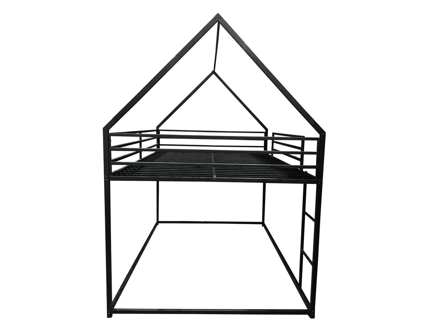 UOCFYK Full Over Full House Bunk Bed with Roof Design & Ladder, Metal Playhouse Bedframe for Kids, Boys and Girls, Easy Assembly & No Box Spring Needed (Black)