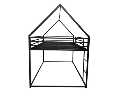 UOCFYK Full Over Full House Bunk Bed with Roof Design & Ladder, Metal Playhouse Bedframe for Kids, Boys and Girls, Easy Assembly & No Box Spring Needed (Black)