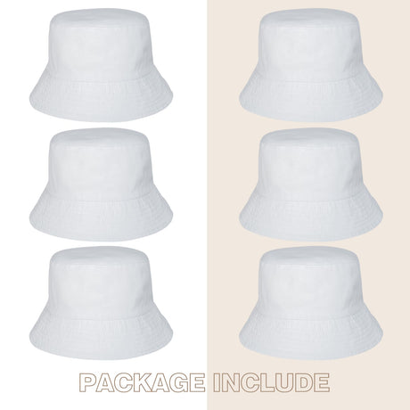 6 Pcs White Bucket Hats Bulk, Sublimation Hats Blank Beach Fishing Cap for Women Men, Two Sided White, 22 Inches Circumference Lnrueg