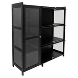 Blisiour Display Cabinet with Acrylic Doors, Display Curio Cabinet with 3+4 Shelves for Collectibles Figures, Black Bamboo Storage Display Case Clear Showcase for Home Office Living Room Gaming Room Blisiour