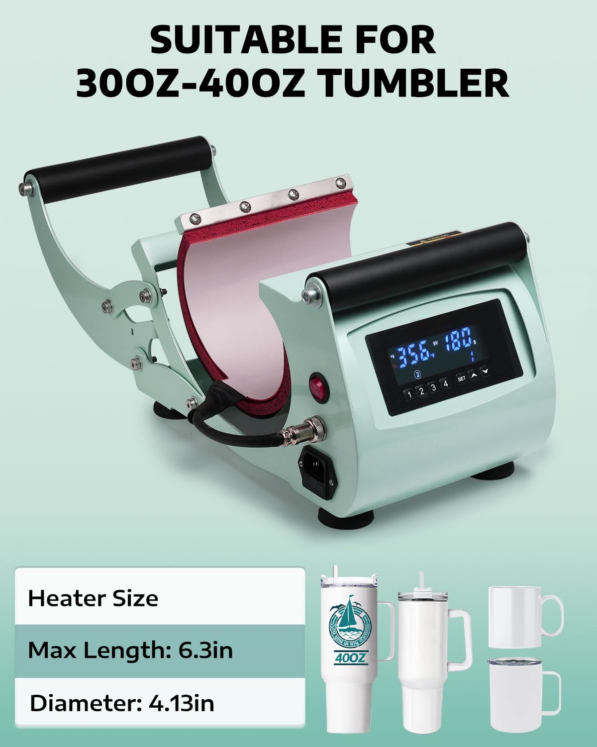 OFFNOVA 40 OZ Tumbler Heat Press Machine Mug Press Machine for Upper of 30oz 40oz Tumbler Sublimation Printing, 4 Adjustable Memory Modes Tumbler Press with Sublimation Paper, Tape and Gloves OFFNOVA