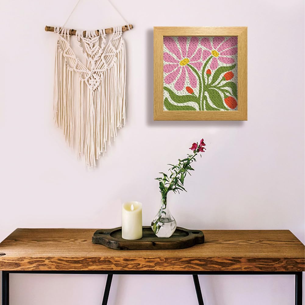 BEUNITONE Flower Beginners Punch Needle kit Handcraft Embroidery Starter Kits for Adults Flowers and Plants Punch Stitching Kit with Instruction Square Punch Needle Frame for Wall Decor 9.4'' x 9.4'' BEUNITONE