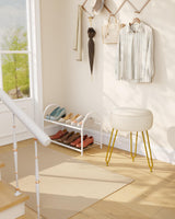 IBUYKE Velvet Round Footrest Stool Ottoman, Makeup Vanity Stool Side Table, Velvet Dressing Table Seat, Pouf Couch Stool, Golden Steel Legs, Creamy-White LG-30M IBUYKE