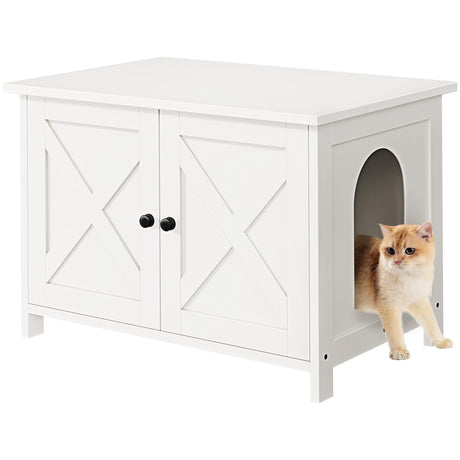 Shintenchi Cat Littler Box Enclosure, Litter Box Furniture Hidden with Removable Divider, Cat House with End Table, Brown Shintenchi