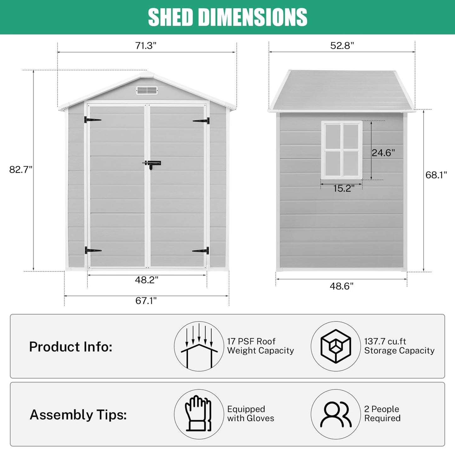 Seizeen 6x4.4FT Outdoor Resin Shed with Reinforced Floor, All-Weather Plastic Shed with Lockable Door, Window & Vents, Garden Tool Sheds & Outdoor Storage Clearance for Garden Patio Lawn (Gra - WoodArtSupply