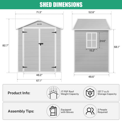 Seizeen 6x4.4FT Outdoor Resin Shed with Reinforced Floor, All-Weather Plastic Shed with Lockable Door, Window & Vents, Garden Tool Sheds & Outdoor Storage Clearance for Garden Patio Lawn (Gra - WoodArtSupply