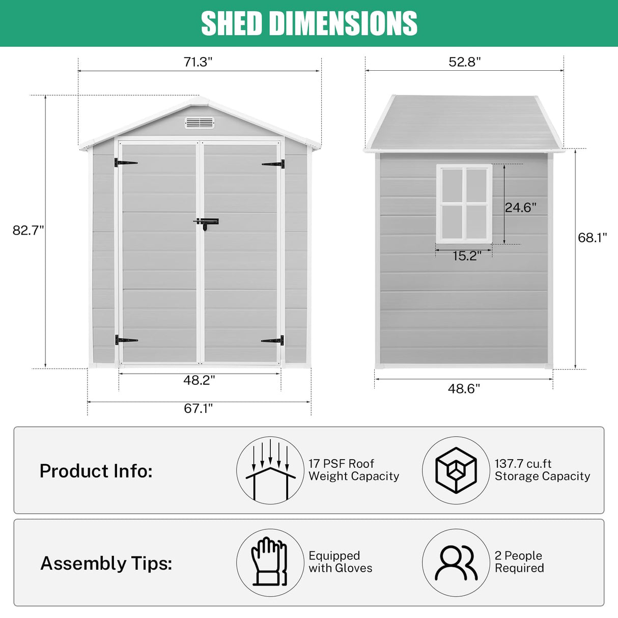 Seizeen 6x4.4ft Resin Shed with Floor, Waterproof Outdoor Plastic Garden Shed with Lockable Doors, Window & Vents, Outdoor Storage Shed for Storing Patio Furniture, Tools, Bike and Lawn Mower (Gray) Seizeen
