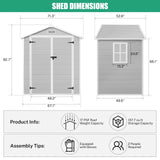 Seizeen 6x4.4ft Resin Shed with Floor, Waterproof Outdoor Plastic Garden Shed with Lockable Doors, Window & Vents, Outdoor Storage Shed for Storing Patio Furniture, Tools, Bike and Lawn Mower (Gray) Seizeen