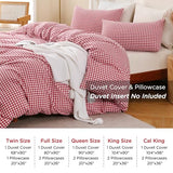 TOCOMOA Red Gingham Duvet Cover Bedding Set 100% Washed Cotton Like Linen Feel Super Soft Comfortable 3 Piece Cute Plaid Checkered Comforter Cover Set (Queen 90"x90", Comforter Not Included) TOCOMOA