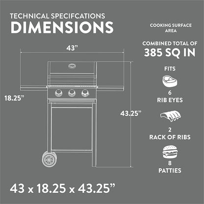 GasOne GP-1030S One 3 Burner Stainless Steel– Outdoor Cabinet Style with Wheels-High-Temperature Paint Coating Gas BBQ Grill – Elegant and Luxurious Design, Black