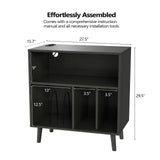 VINGLI Record Player Stand with Open Vinyl Storage, Mid-Century Album Storage Table with LED Light up to 300 Albums, Vinyl Record Player Shelf with Power Outlet for Living Room, Black VINGLI