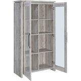 BOWERY HILL Traditional Glass Front 2 Door Wood Curio Display Cabinet in Grey Driftwood BOWERY HILL
