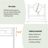 HomJoones Metal Bunk Bed with Trundle,Twin Over Twin Bunk Bed Frame with Ladder and Safety Rails for Triple Metal Bunk Can be Divided into Two beds (White) HomJoones