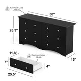 Flamaker 6 Drawer Dresser Chests for Bedroom, Storage Dressers Organizer with Anti-Tilt Devices, Modern Wide Wood Chest of Drawers for Living Room Hallway Entryway (Black) Flamaker