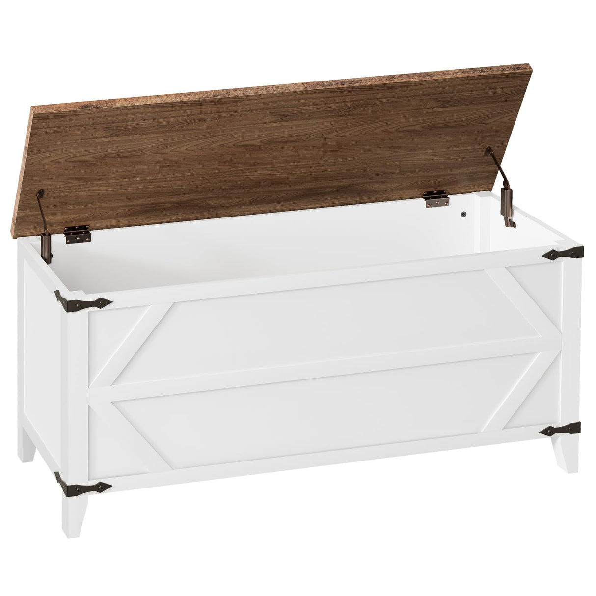 HOOBRO 47.2" Toy Box, Storage Chest with Safety Hinges, Toy Chest Storage, Wooden Storage Bench for Bedroom, Living Room, White and Walnut WH16CW01 HOOBRO