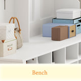 WOODTIME Extra Large Hall Tree with Bench and Shoe Storage, Multi-Purpose Entryway Bench with Coat Rack, Adjustable Shelves, 6 Double Hooks and 21 Open Compartments, White WOODTIME