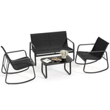 YITAHOME 4 Pieces Patio Furniture Set, Outdoor Textilene Conversation Sets Rocking Bistro Chairs, Loveseat and Glass Table for Living Room Lawn Garden Balcony Poolside Backyard (Black) YITAHOME
