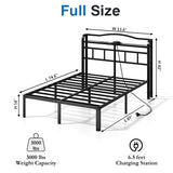 HAVONIZD Full Bed Frame - Storage Headboard with Charging Station & Galaxy Aurora Projector, 14 Inch Sturdy Metal Platform Bed Frame No Box Spring Needed, Easy Assembly, No Noise, Black HAVONIZD