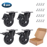 4 Inch Swivel Plate Caster Wheels, All Black Heavy Duty Casters Set of 4 with Brake, Polyurethane Locking Caster Wheels for Cart, Workbench, Load 2000lbs Wieyunn