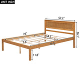 P PURLOVE Full Size Bed Frame,Solid Wood Platform Bed with Headboard,No Box Spring Needed,Oak P PURLOVE