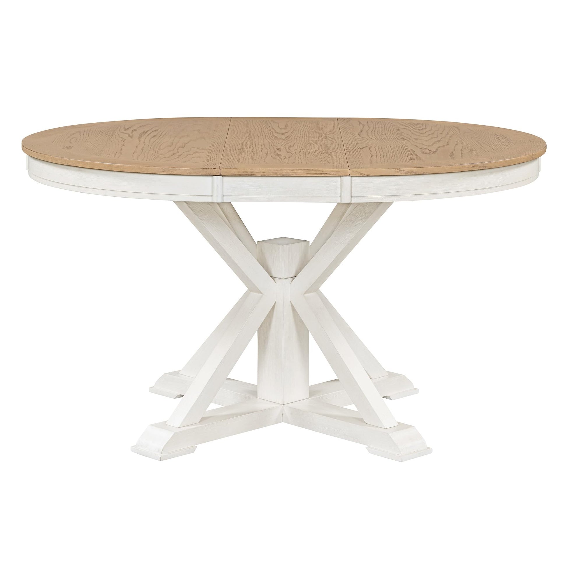 LUMISOL 42"-54" Extendable Dining Table with a 12 Inch Leaf, Solid Wood Round Dining Table for 6 Persons, Retro Functional Kitchen Table for Kitchen, Dining Room, Living Room, Natural+White - WoodArtSupply