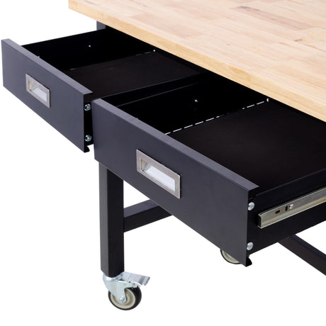 48" Work Bench, Workbench with Drawers Storage, Heavy Duty Bamboo Wood Work Bench Table with Wheels Work Benches for Garage Home Office Nanberone