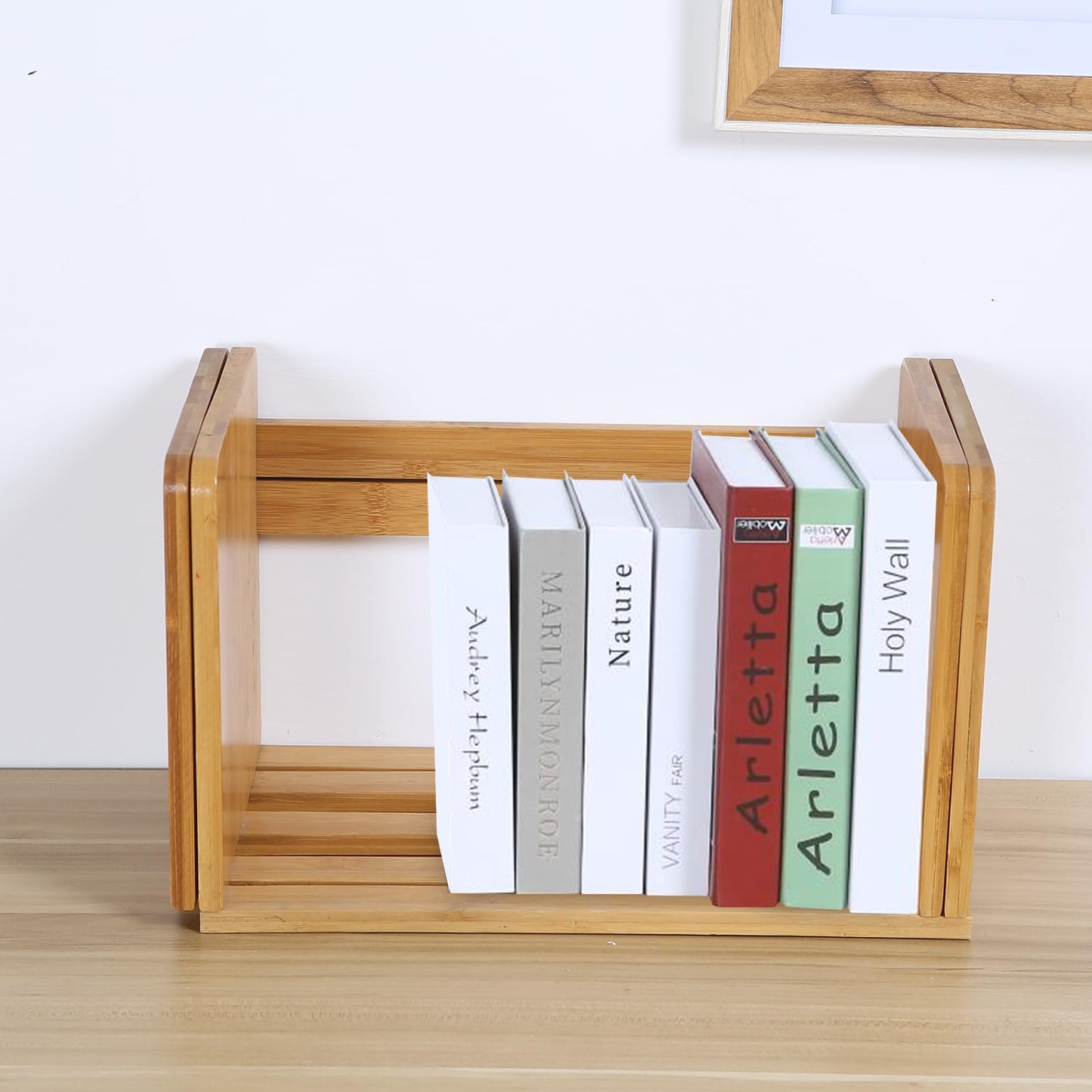 Expandable Bamboo Desktop Bookshelf Organizer by Jaycomey - Stylish and Versatile Book Rack for Home and Office - WoodArtSupply