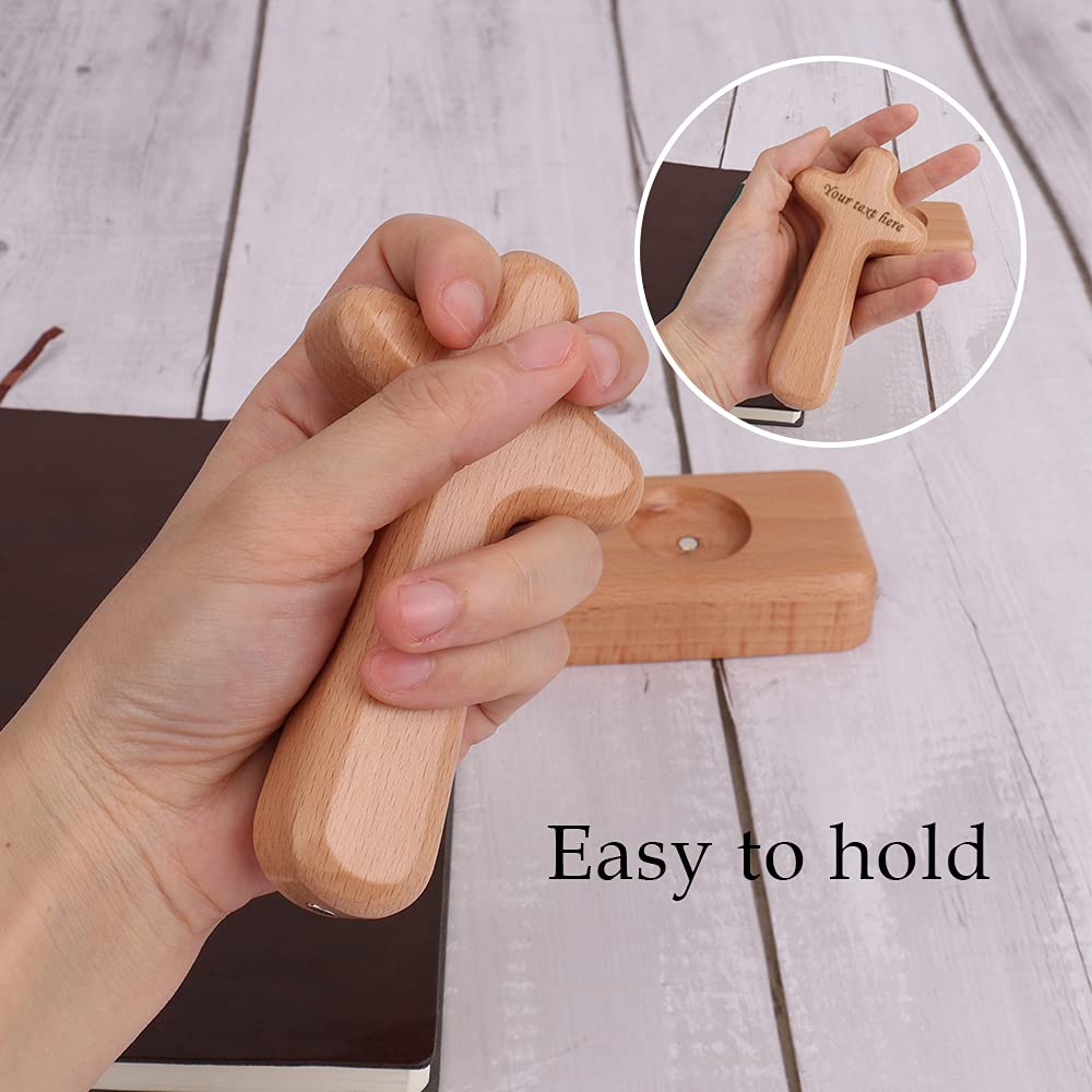 Customized Engraving Name/Text Crosses Healer Prayer Personalized Wooden Cross Decoration for Table Hand Held Cross Made to Perfectly Fit in Your Hand Gifts PHOENIXTANG
