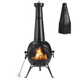 SINGLYFIRE Prairie Fire Outdoor Chiminea Fireplace Deck or Patio Backyard Wooden Fire Pit with Chiminea Cover Rust-Free Iron Black SINGLYFIRE
