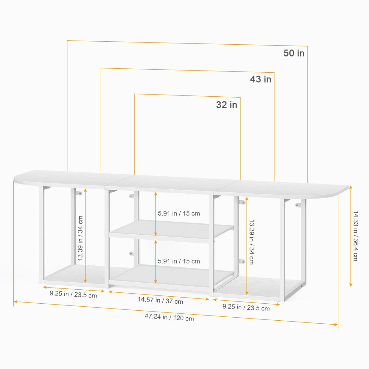 BTY Floating TV Stand for 50" TV Wall Mounted Entertainment Center with 3 Tier Open Storage Shelf, Wooden Media Console for Living Room, Bedroom, Under TV Shelf, White BTY