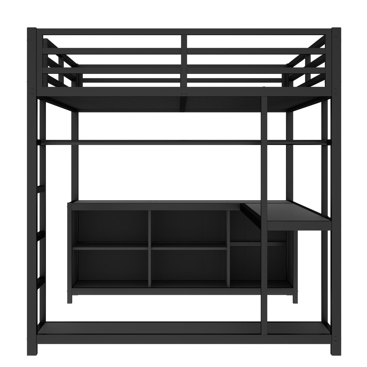 Bellemave Queen loft Bed with L Desk, Wardrobe, Metal Queen Size Loft Bed Frame for Adults, Kids, Teens, Black Bellemave