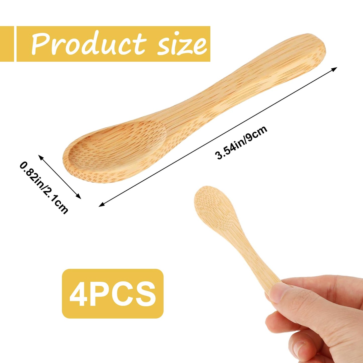 4 Pcs Small Wooden Spoons，3.5 Inch Mini Handmade Bulk Nature Tiny Spoons Little Wooden Teaspoons for Jars Sugar Creamer Honey Spices Salt Kitchen Supplies