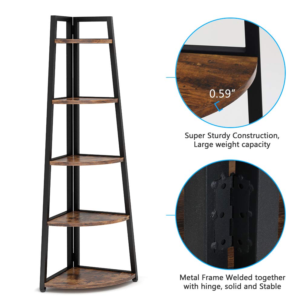 Tribesigns 70-Inch Rustic 5-Tier Corner Shelf - Industrial Ladder Bookshelf and Plant Stand for Home and Office - WoodArtSupply