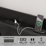 Full Size Floating Bed Frame with LED Lights, Upholstered PU Leather Platform Bed with Charging Station & Button Tufted Headboard Storage, No Box Spring Needed, Black Halitaa