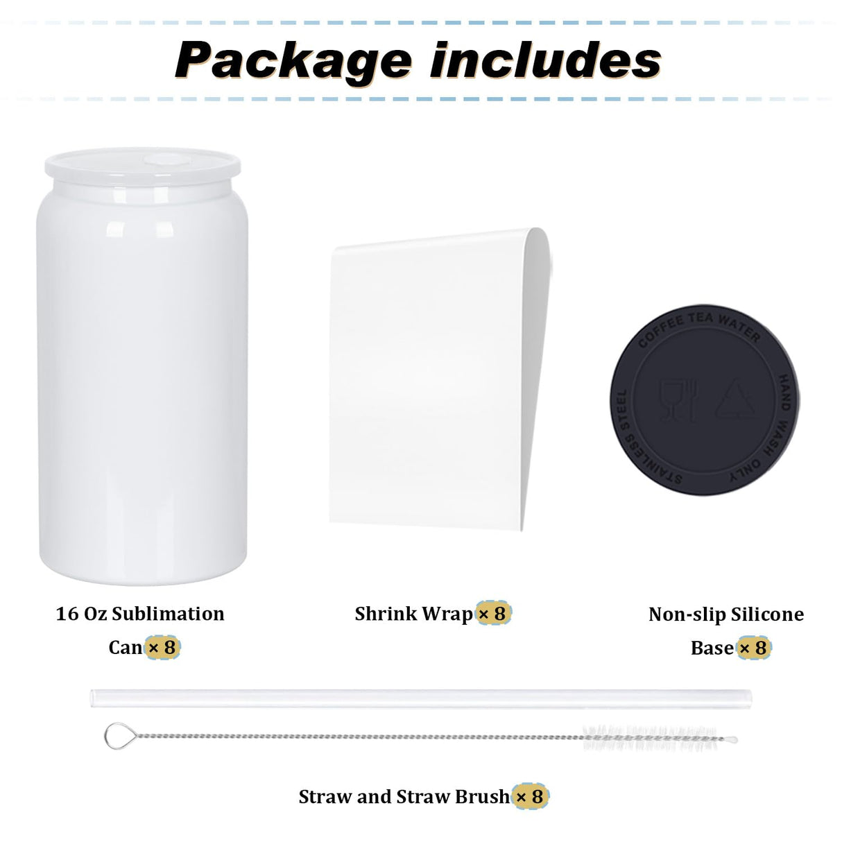 Muwnrol 8 Pack 16 Oz Sublimation Can, Stainless Steel Double Layer Vacuum Insulation Sublimation Cups, Sublimation Beer Can, 16 Oz Sublimation Tumblers (White) Muwnrol