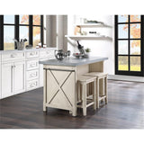 OSP Home Furnishings Nashville Kitchen Island with 2 Matching Stools, Cement Grey Top OSP Home Furnishings