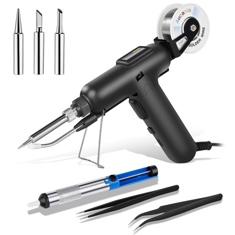 Soldering Iron Kit, 80W 110V Automatic Soldering Gun with Ceramic Heater, 8-in-1 Fast Heating Soldering Kit Includes Iron Tips, Solder Wire, Desoldering Pump, Tweezers for Repairs and DIY Aucanla