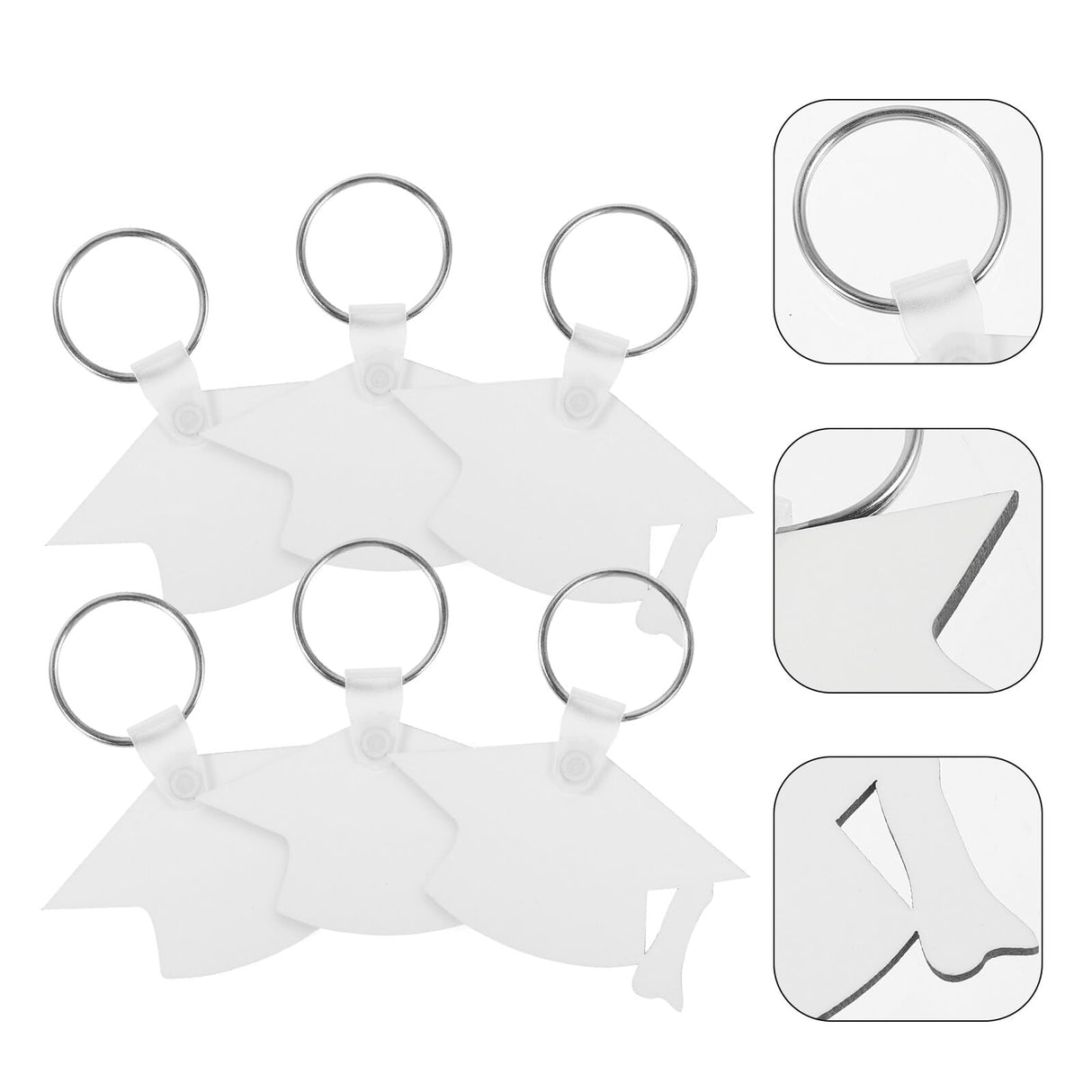 LOGOFUN 6 Pcs Sublimation Keychain Graduation Cap Blanks Heat Transfer Keyring Graduation Gifts for DIY Craft Party Favor (White) LOGOFUN