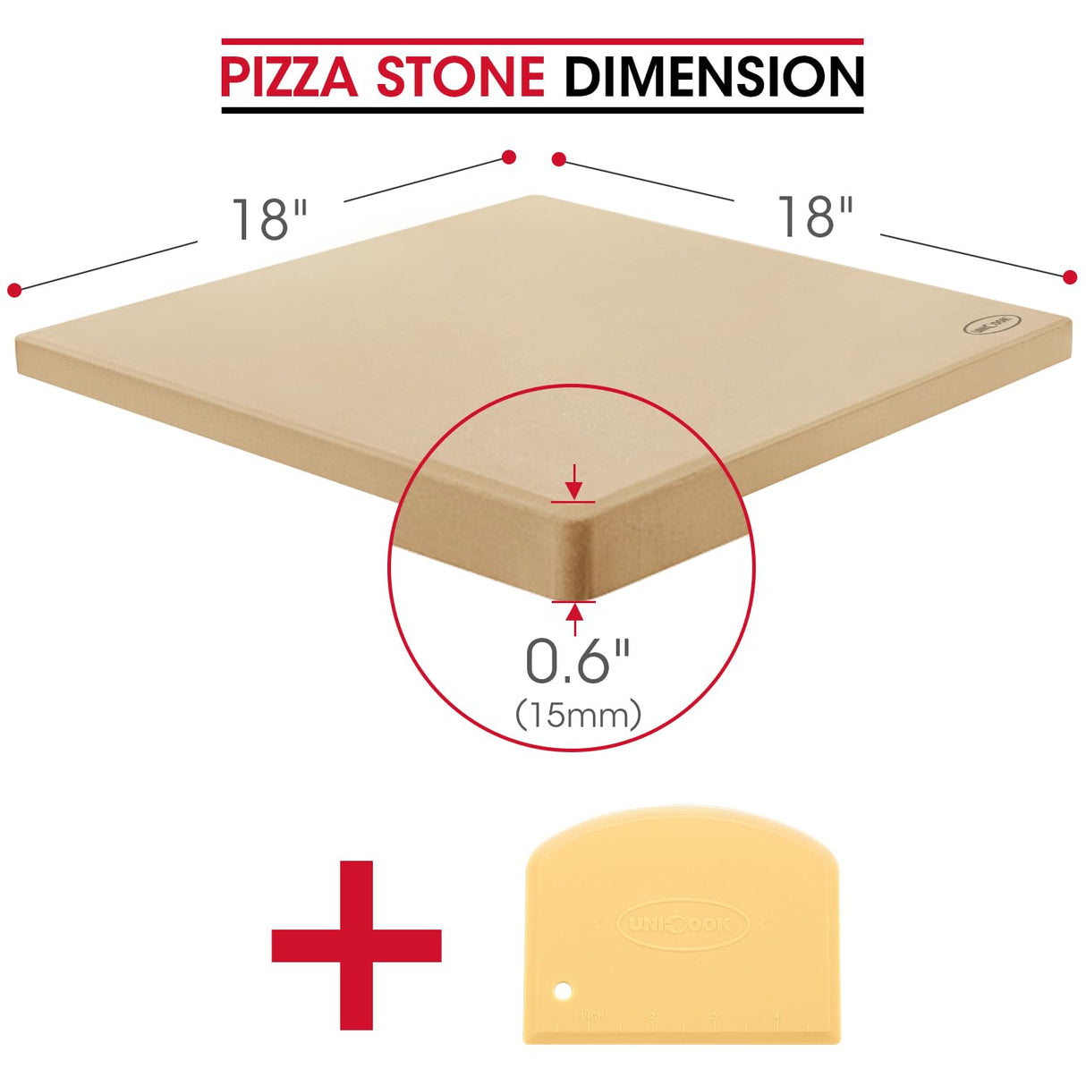 Unicook Extra Large Pizza Stone 18 Inch, Square Baking Stone for Oven and Grill, Heavy Duty Bread Pizza Pan, Durable Thermal Shock Resistant Cooking Stone Unicook