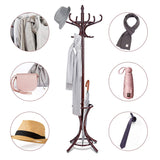 Tangkula 75.5" Standing Coat Rack, Wood Coat Tree with 12 Hooks, Home Hat Jacket Hanger Tree 12 with Umbrella Holder Coat Stand (Brown) Tangkula