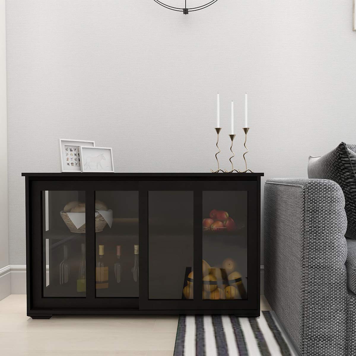 RASOO Buffet Sideboard with Sliding Glas Door and Adjustable Shelf Stackable Kitchen Storage Cabinet Antique Cupboard Home Furniture, Black RASOO