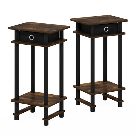 Furinno Turn-N-Tube Tall End Side Night Stand/Bedside Table with Bin Drawer, 2-Pack, Amber Pine/Black/Black Furinno